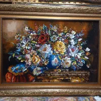 تابلو فرش دستباف گلدان چله ابریشم برند اصلی golha