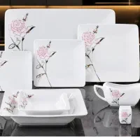 سرویس چینی نفیس ۱۲ نفره مربعی گل برجسته