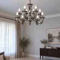 لوستر 10شعله سیاه قلم نقره ای آنتیک قدیمی