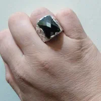 انگشتر نقره  مردانه نگین مشکی