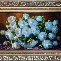 تابلو فرش دستباف گل رز سفید قاب اعلا golha