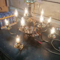 لوستر10 شعله برنجی بهمراه سه دیوارکوب و کریستالها