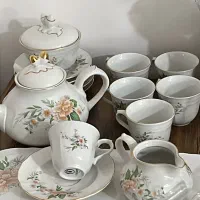 سرویس چای‌خوری طرح گل رز، لبه‌طلایی چینی حمید