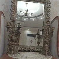 آینه و شمعدان برنجی قدیمی کلکسیونی
