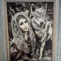 تابلو فرش دختر و گرگ