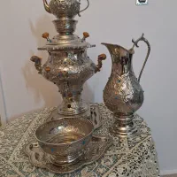 ست سماور برنجی آبکاری نقره