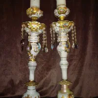 یک جفت چراغ لاله قدیمی برنز و کریستال