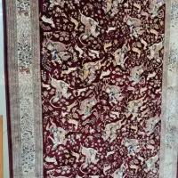 سه عدد فرش طرح دستباف نخ ابریشم مصنوعی طرح شکارگاه