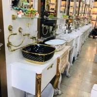 نمایشگاه روشویی Leather White سفید کابینتی+شیرالات