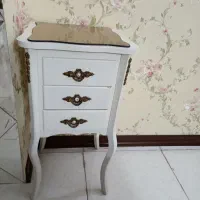 میز تلفن سه کشو با شیشه