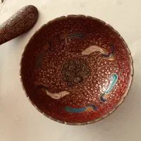یک عدد مجسمه طاووس و دو عدد کاسه جنس برنج(هندی)