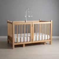 فروش تخت نوزاد تمام چوب کنار مادر