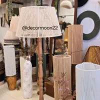 آباژور پایه بلند سالنی چوب گردو با شید مکرومه