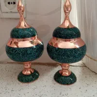 ۲ عدد قندان مسی فیروزه