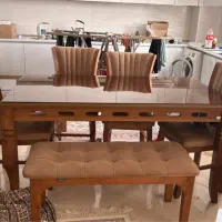 میز ناهارخوری ۶ نفره کم‌کارکرد + شیشه‌ای + نیمکت