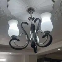 لوستر سه شاخه استیل و چوب