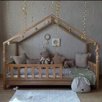 تخت چوبی کودک و نوجوان طرح کلبه