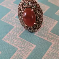 انگشتر نقره سیاه قلم با نگین عقیق|جواهرات|ایلام, |دیوار