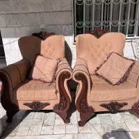 مبل تک نفری عسلی چوبی قهوای بالش دار