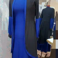 سارافن آبی رویه آستین دار مشکی
