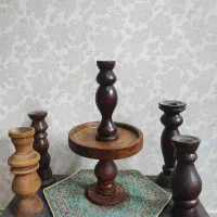 ۵ تا جاشمعی چوبی خراطی شده با پایه کیک