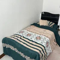 تخت یک نفره به همراه تشک و روتختی+میز کامپیوتر