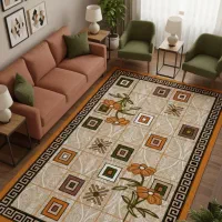 گلیم ماشینی با رنگ‌بندی طوسی فیلی بادومی لاکی|گلیم، جاجیم، گبه|بروجرد, |دیوار