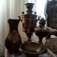 سماور روسی قدیمی  وگرسوز  وپارچ وکاسه زیر سماوری