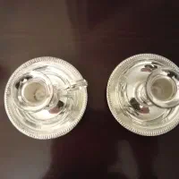 دوعدد جا شمعی آنتیک نقره‌ای