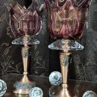 شمعدان مسی تراش خورده با لاله زرشکی خارجی|صنایع دستی و سایر لوازم تزئینی|تهران, پونک|دیوار
