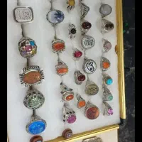 انگشتر نقره فیروزه شجر یاقوت عقیق صدف