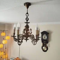 لوستر برنجی ۵ شاخه بسیار خاص و تمیز