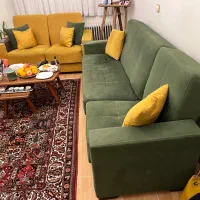 مبل ۱۰ نفره همگی تخت خواب شو باکس دار خردلی سبز