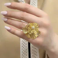 انگشتر تمام نقره روکش طلا مدل گل کادوی خاص روزمادر