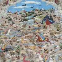 یک عدد فرش نه متری بافت طرح شکارگاه|فرش|لاهیجان, شیشه گران|دیوار