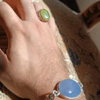 دستبند نقره سفارشی۳۵گرمی نو با نگین درشت عقیق کبود