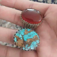 انگشتر نقره عقیق ۲۲ گرم و فیروزه ۱۸ گرم درشت۳ سانت