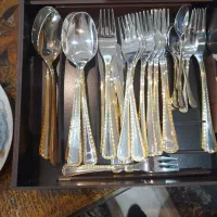 سرویس قاشق چنگال ناب استیل اصل قدمت دارآب طلاخورده