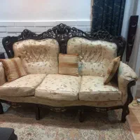 مبل استیل ۷نفره بدنه چوب گردو همراه بامیزوسط