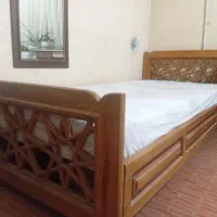 تخت یک نفره  تمام چوب جنگلی سبک  گره چینی قدیم