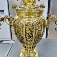 سماورزغالی برنجی کار دست قلم مدل گل بلبل سنگین