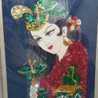 قاب عکس رخ زیبا منجوق دوزی قدیمی سهره قناری|تابلو، نقاشی، عکس|بهارستان, |دیوار