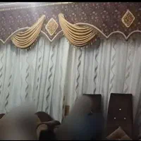 پرده سالن و راهرو،کرم قهوه ای با آستر و میله طلایی
