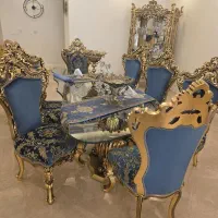 مبل سلطنتی استیل+میز نهار خوری۱۰نفره+بوفه و لوستر