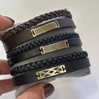 دستبند چرم طبیعی با پلاک طلا