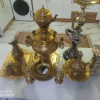 ست سماور برنجی 16 تکیه|کلکسیون اشیاء عتیقه|بیرجند, |دیوار