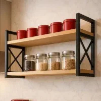 شلف دیواری فلزی و چوب