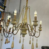 لوستر چوبی-فلزی شارلوت ۶ شاخه کرم-مسی|لوستر و چراغ آویز|تهران, نیروی هوایی (پیروزی)|دیوار