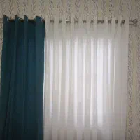 دولنگه پرده پانچ سفیدباکناره آبی