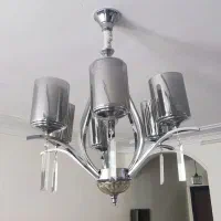 لوستر ۶ شاخه حباب خارجی / پرده زبرا سفید طوسی
